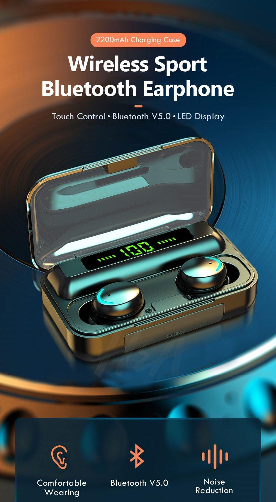 Bluetooth 5.0 Wireless Earbuds with 2200mAh Charging Case