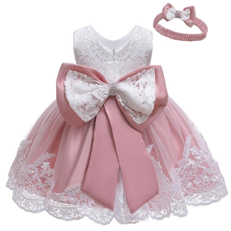 Luxury Baby Girl Lace Bow Dress for 1st Birthday