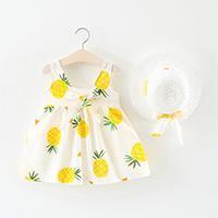 Summer Floral Sleeveless Princess Dress with Hat for Baby Girls