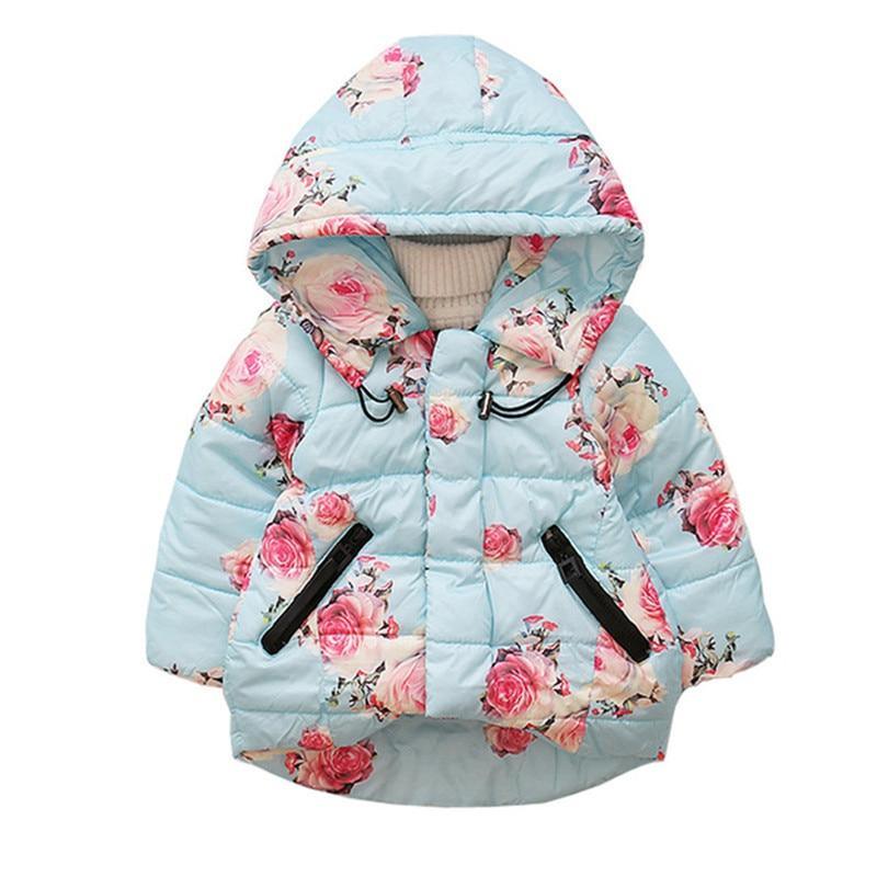 Floral Padded Hooded Jacket for Kids - Winter Warm Cotton Coat