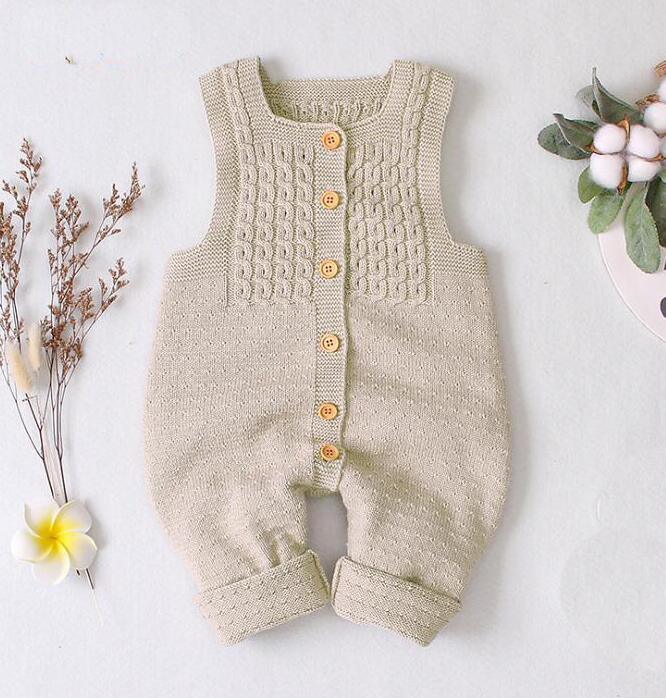 Handmade Knitted Baby Romper - Retro Sleeveless Cotton Jumpsuit