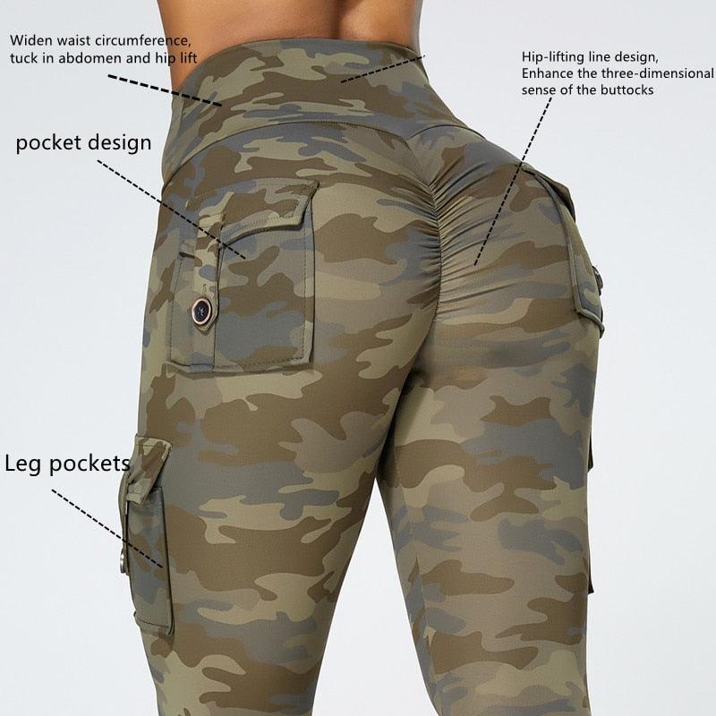 Women's Camouflage Yoga Leggings with Pockets High-Waist Gym Pants