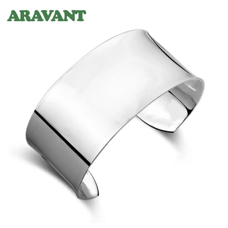 Aravant 925 Silver Wide 30mm Big Smooth Open Bracelet Bangle For Men Women Fashion Jewelry