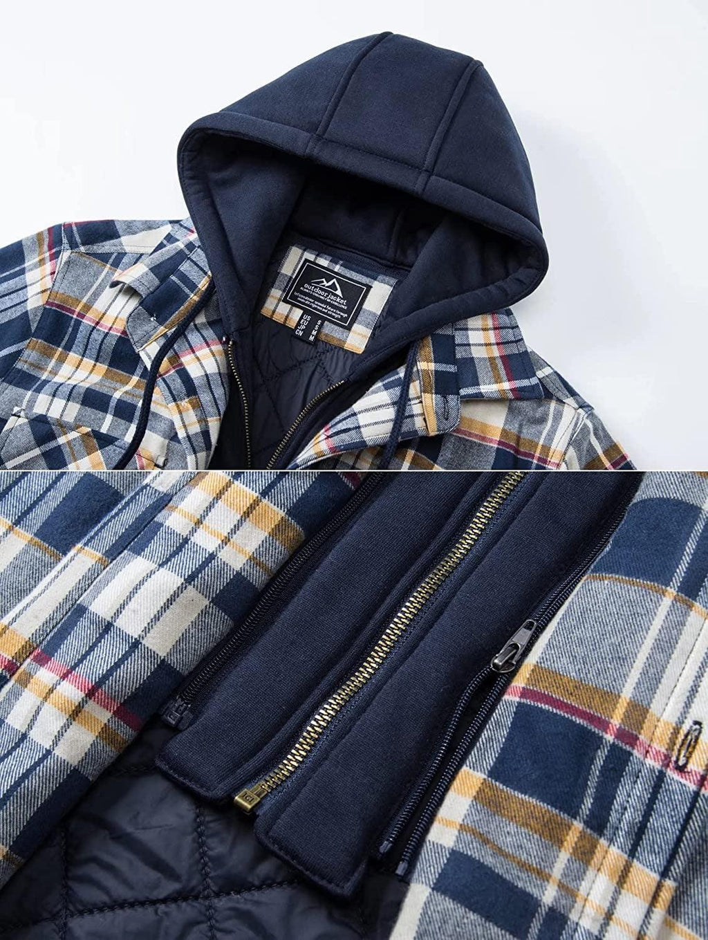 Men's Plaid Flannel Hooded Jacket Thick Warm Winter Shirt Coat