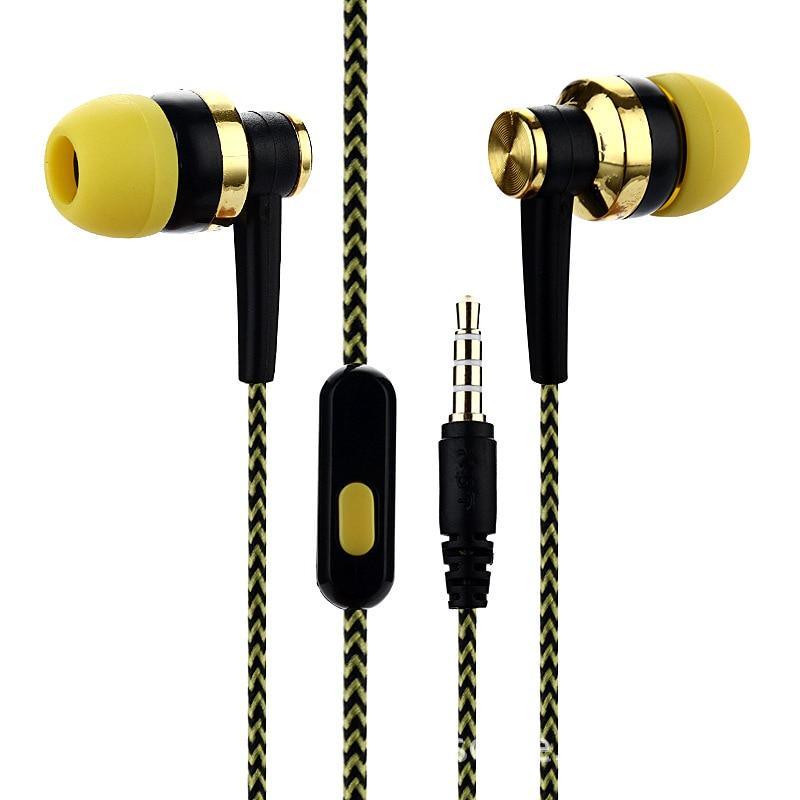Wired In-Ear Stereo Headphones with Braided Cord, Green, Black, Red