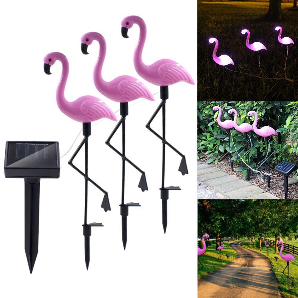 3pc Flamingo LED Solar Garden Lights - Pink Outdoor Yard Decor