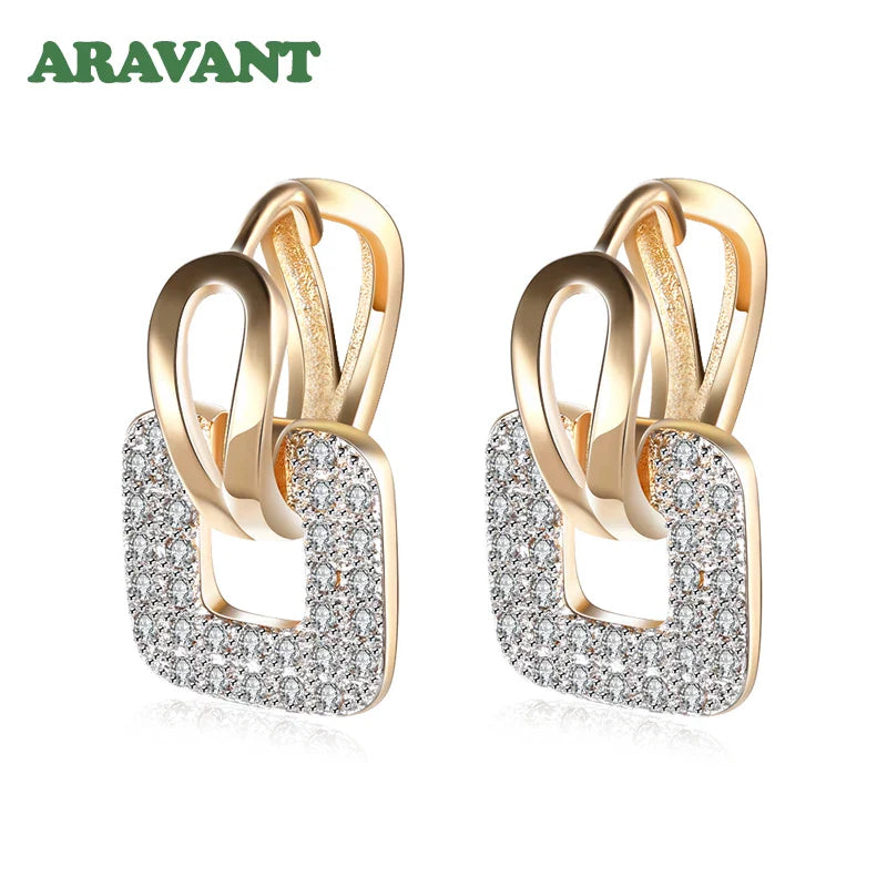 Aravant 925 Silver 18K Gold Square Hoop Earrings For Women Wedding Party Fashion Jewelry