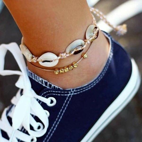Gold Bohemian Shell and Starfish Anklet for Women Summer Beach