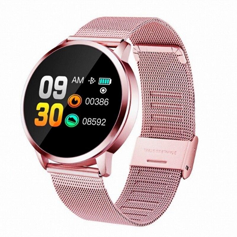 Minimalist Q8 stainless steel Bluetooth smartwatch on a white background