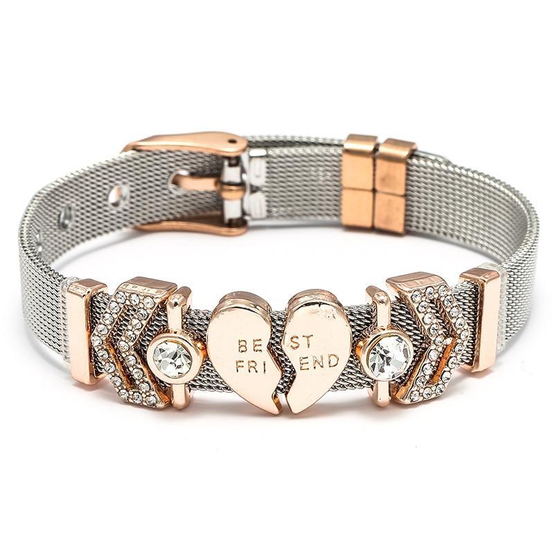18K Gold Plated Italian Mesh Heart and Anchor Charm Bracelet