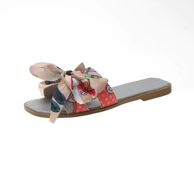 Women's Summer Bow Detail Flat Sandals Playful Pattern - Image 18
