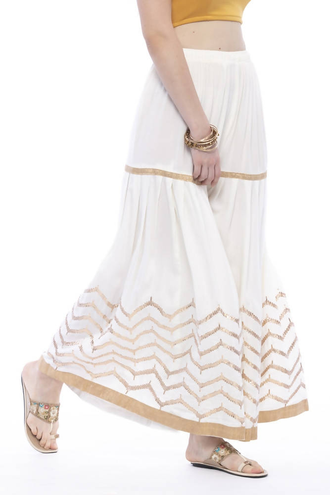 Girls Off-White Cotton Gota Print Sharara - Traditional Ethnic Wear