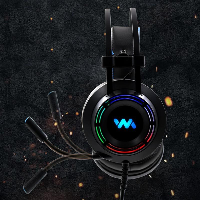 Black modern gaming headset with LED lights and microphone for PC and PS4 gaming.