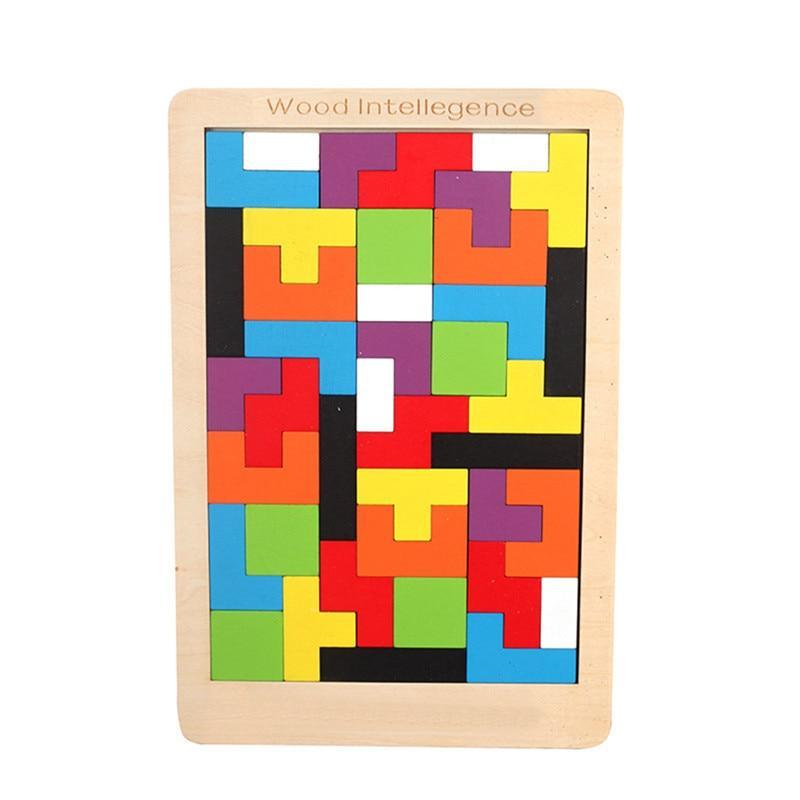 Geometric Wooden 3D Tetris Sculpture Puzzle - Colorful Home Decor