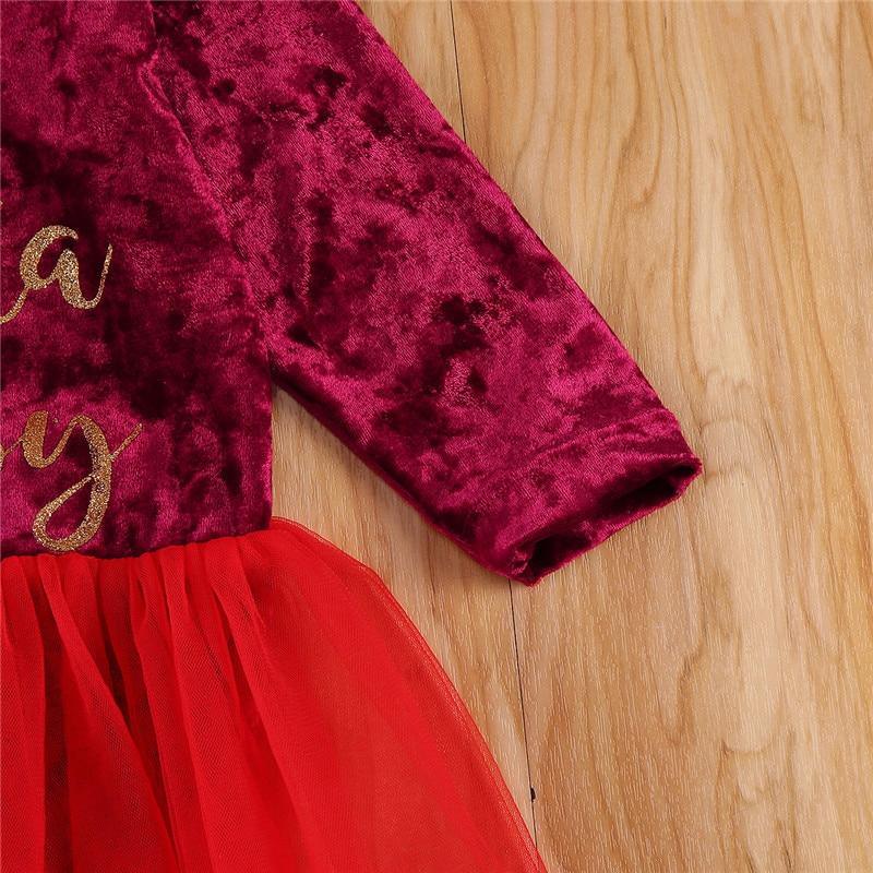 Baby Girls Velvet Christmas Dress with Metallic Gold Lettering
