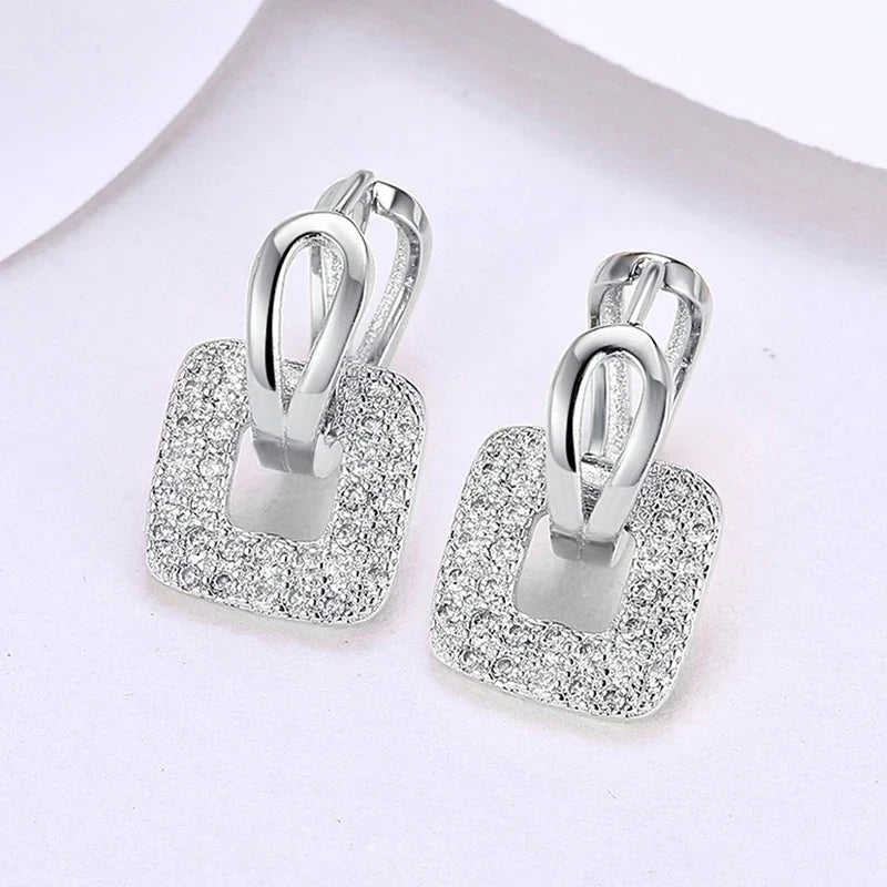 Aravant 925 Silver 18K Gold Square Hoop Earrings For Women Wedding Party Fashion Jewelry