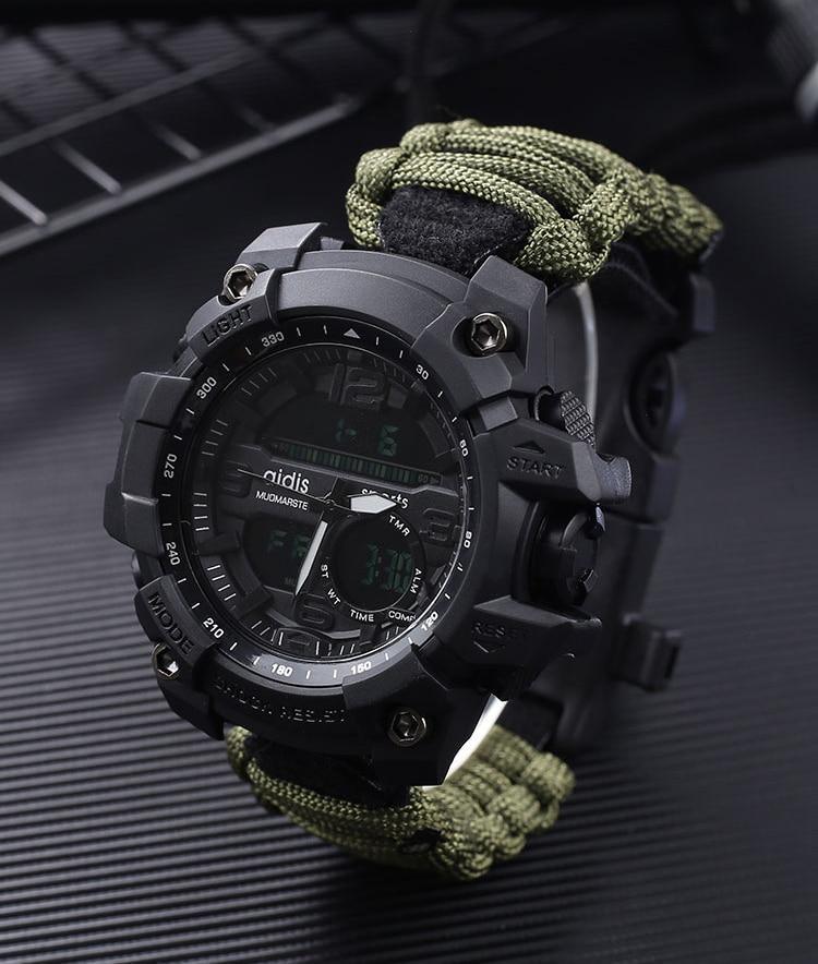 6-in-1 Tactical Survival Watch with Compass Whistle and Scraper