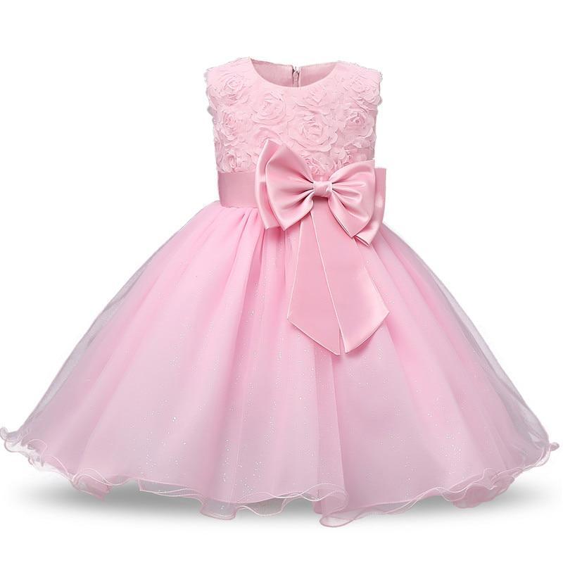 Luxury Baby Girl Lace Flower Baptism Gown with Back Bow