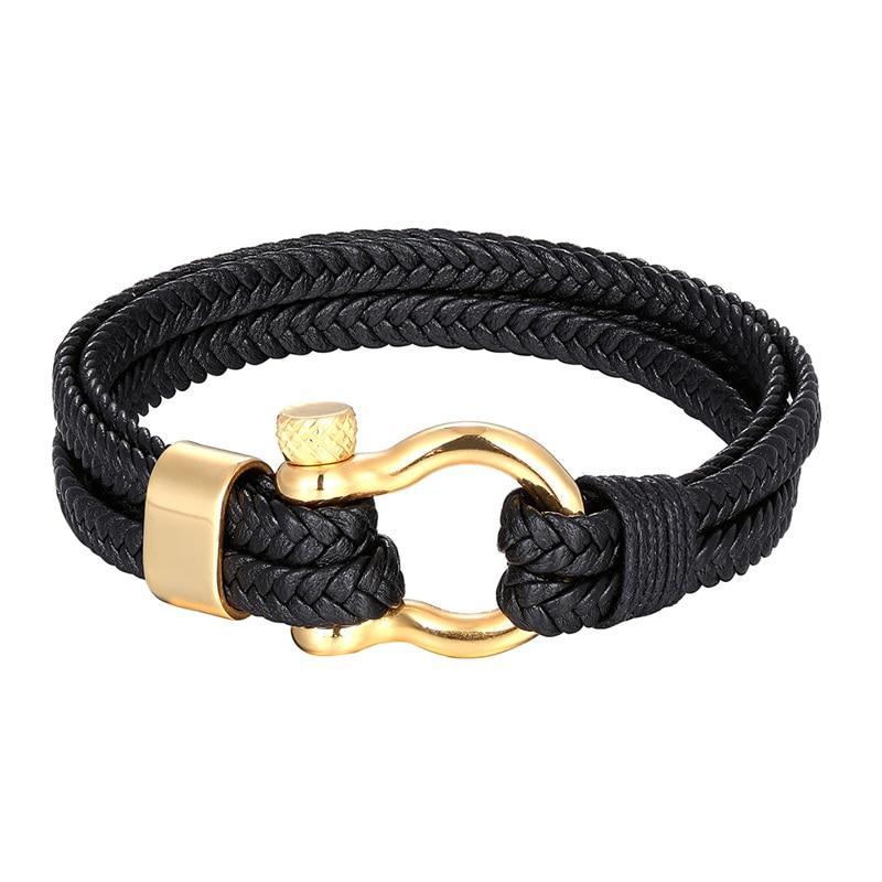 Stainless Steel Anchor Leather Bracelet for Men
