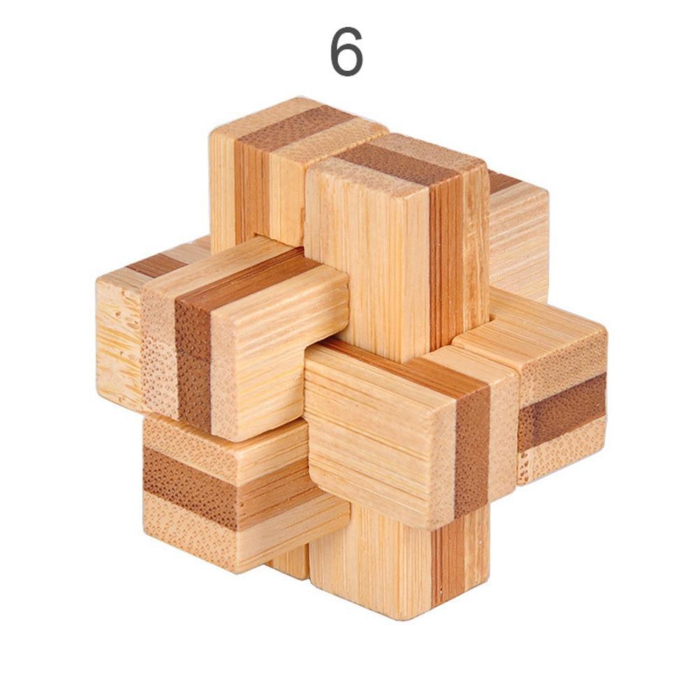 3D Wooden Interlocking Brain Teaser Puzzle Game - Light/Brown Wood