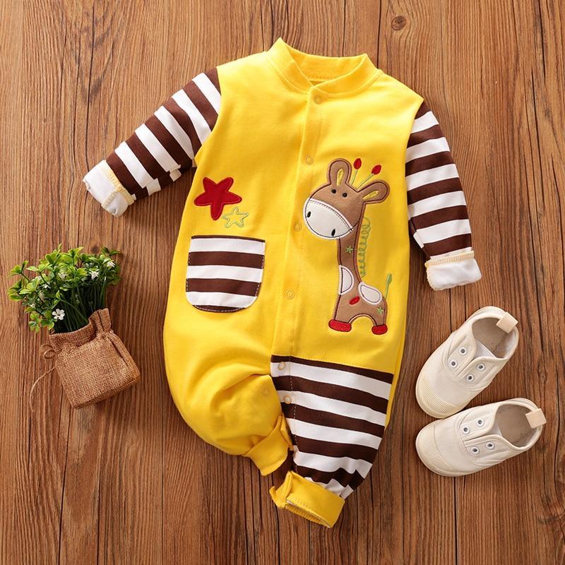 Baby Boy Long Sleeve Striped Romper with Cute Giraffe Design