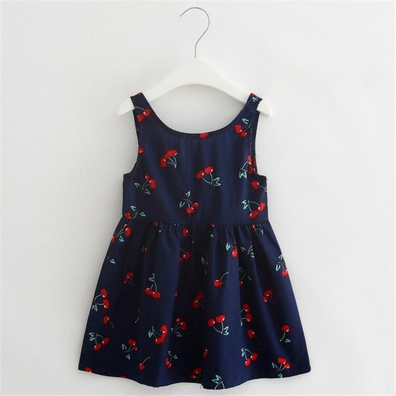 Summer Cherry Print Halter Dress for Girls - Cotton V-Back Style