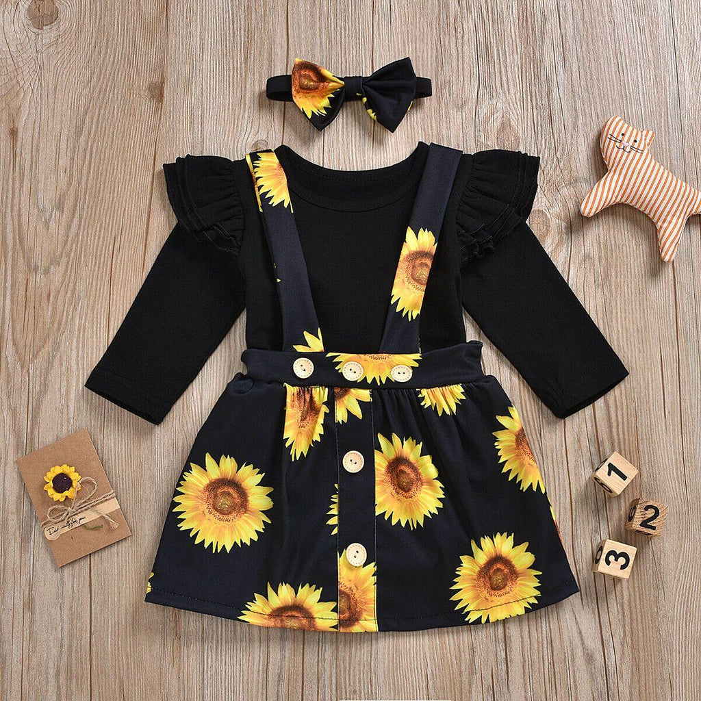 Baby Girl Sunflower Floral Romper Dress & Headband Outfit Set
