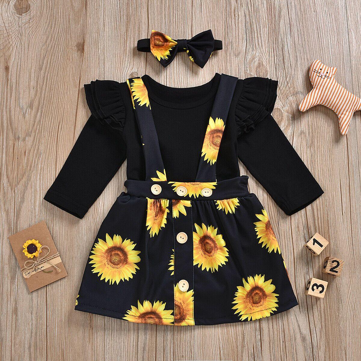 Baby Girl Sunflower Floral Romper Dress & Headband Outfit Set