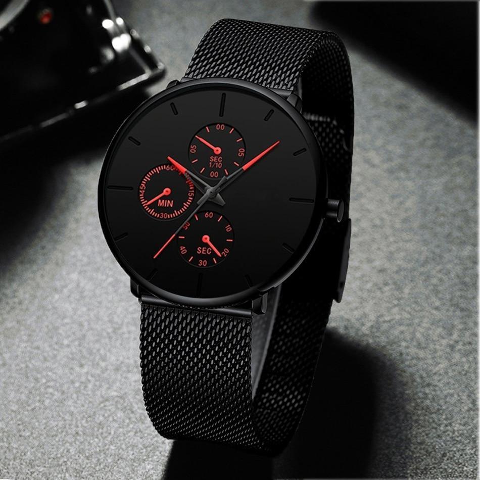 Minimalist Slim Mesh Quartz Watch for Men and Women in Black