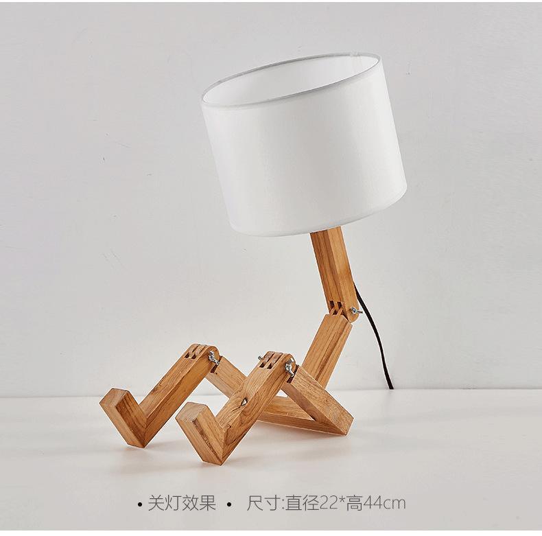Modern Luxury Wood Robot Table Lamp with Linen Shade