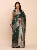 Green Banarasi Silk saree with traditional weave and matching blouse
