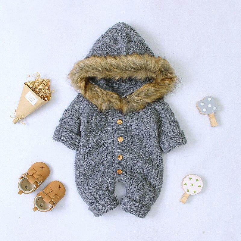 Unisex Newborn Knit Romper Hooded Warm Coat for Winter