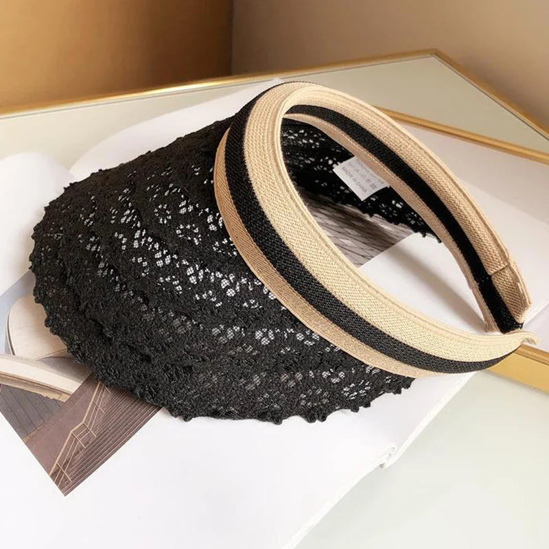 Women's Wide-Brimmed Lace Sun Visor Hat for Summer Beach Style - Image 2