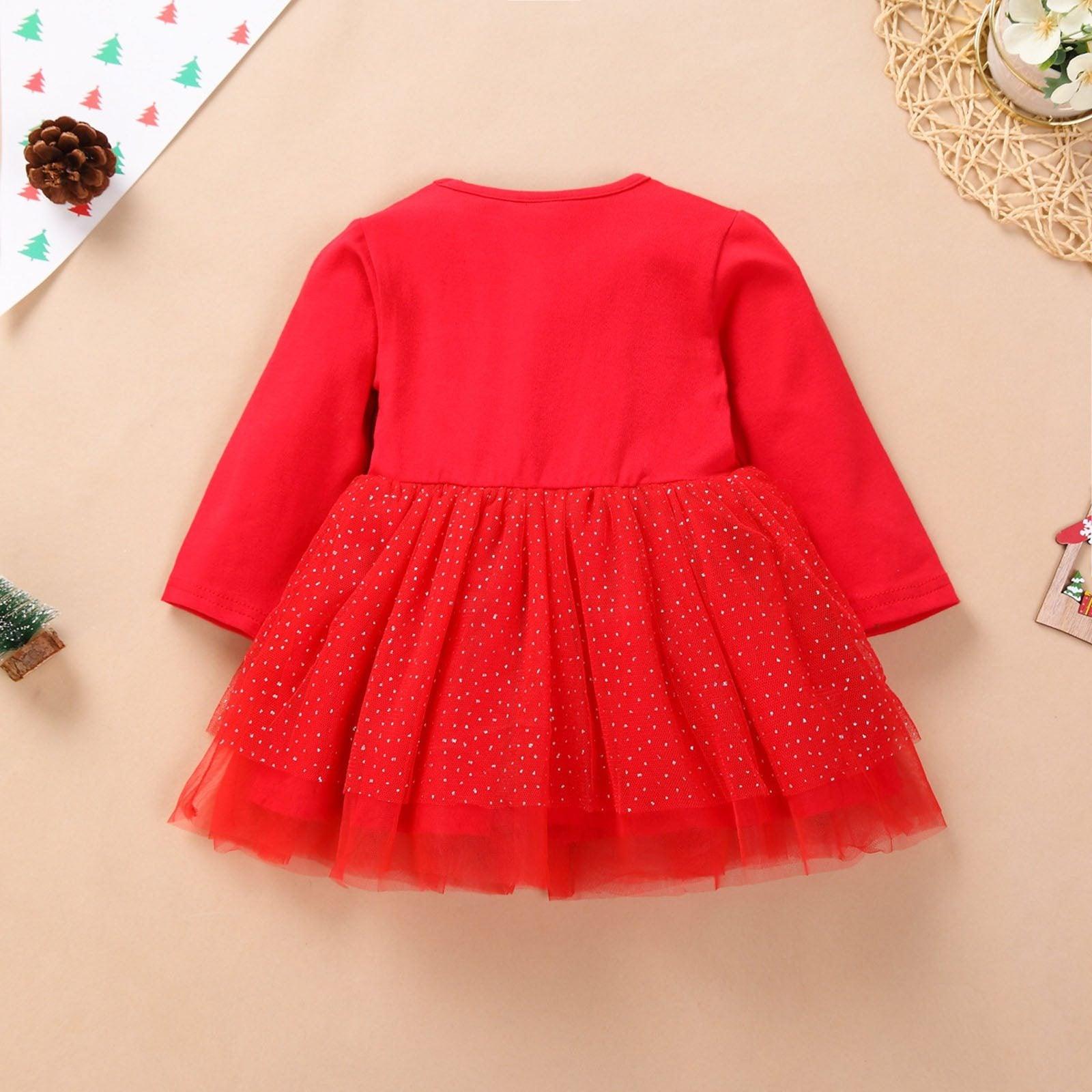 Baby Girl Christmas Deer Print Tutu Skirt Dress Festive Outfit