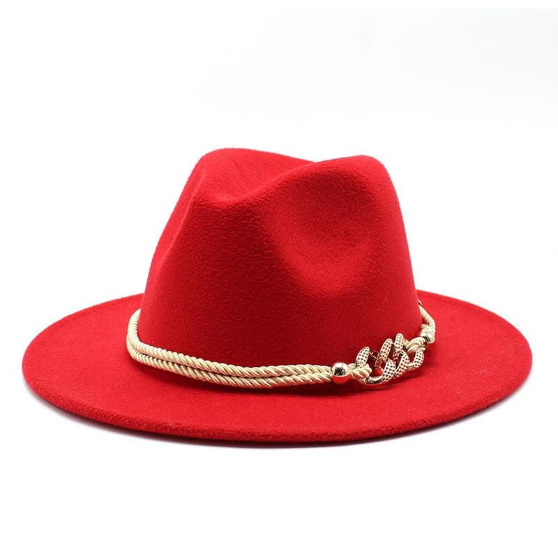 Classic White Wide Brim Fedora Hat with Chain Detail for Summer