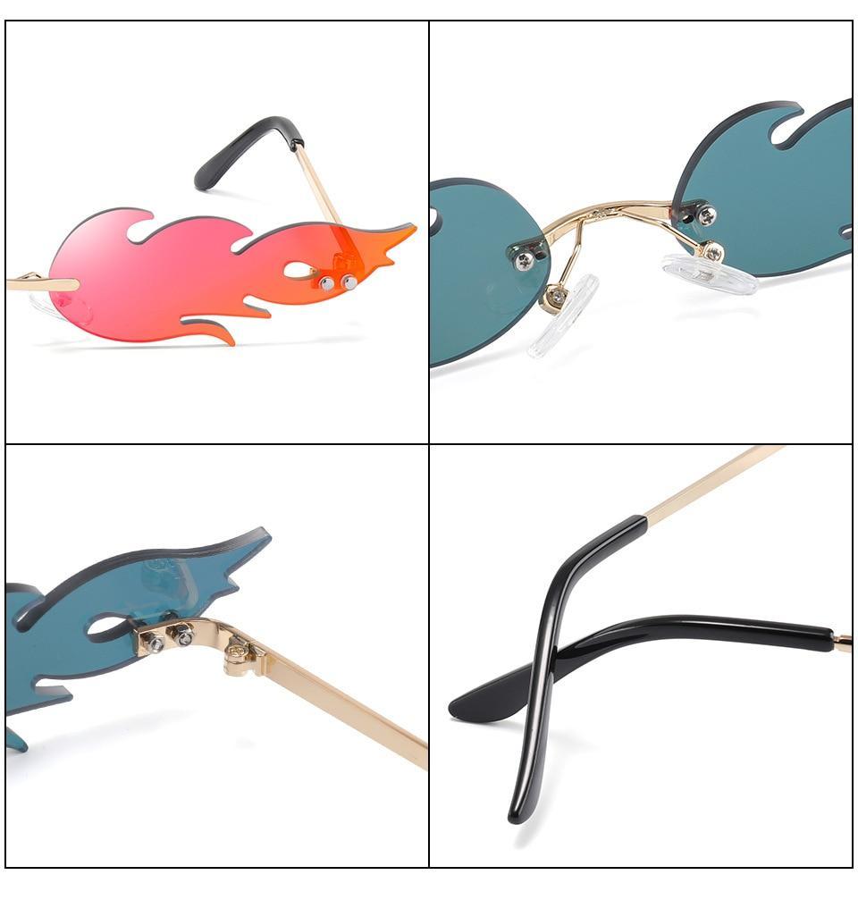 Rimless Fire Flame Sunglasses Y2K Streetwear Wave Eyewear
