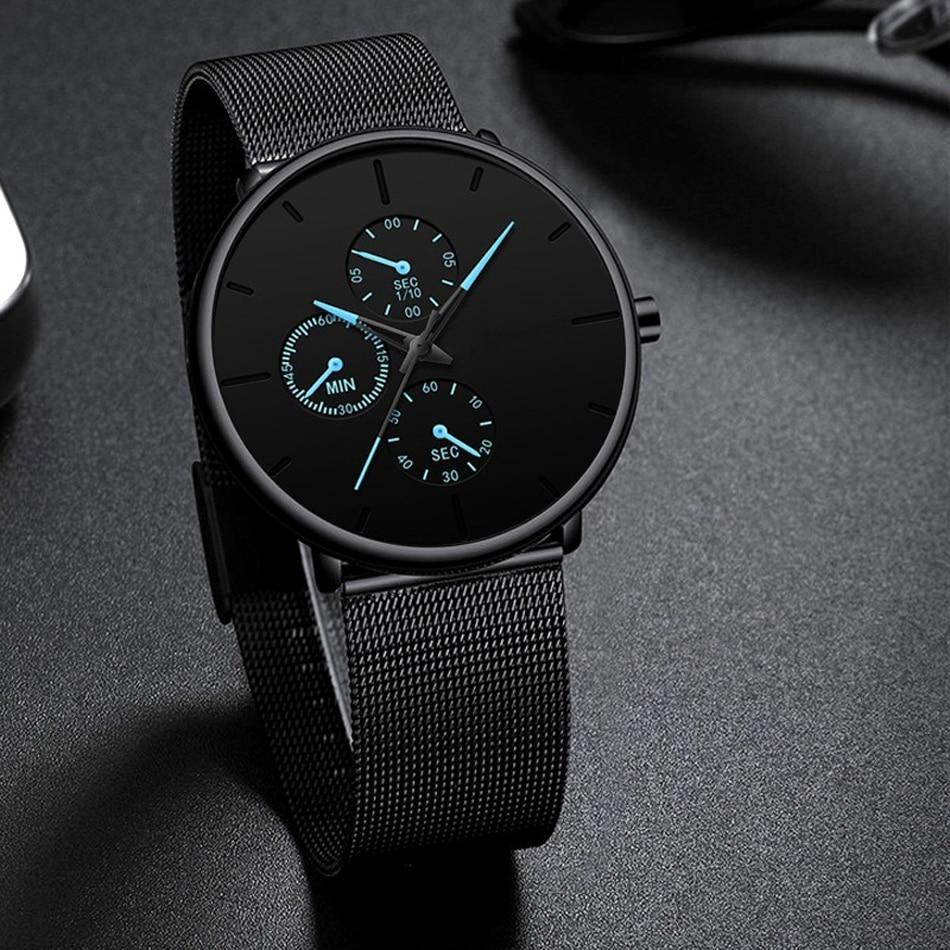 Minimalist Slim Mesh Quartz Watch for Men and Women in Black