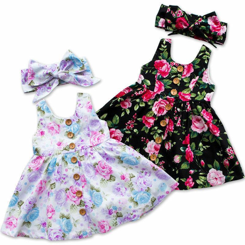 Baby Girls Floral Print Summer Dress with Bow and Headband Set