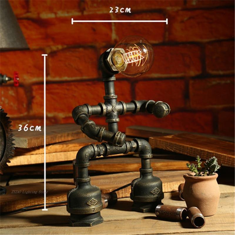 Vintage Industrial Iron Pipe Edison Table Lamp for Retro Decor