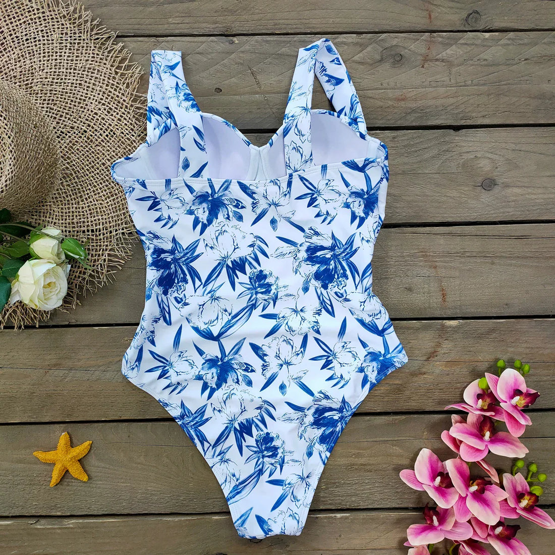 Women Floral Print One Piece Swimsuit Sexy Backless Beachwear - Image 9