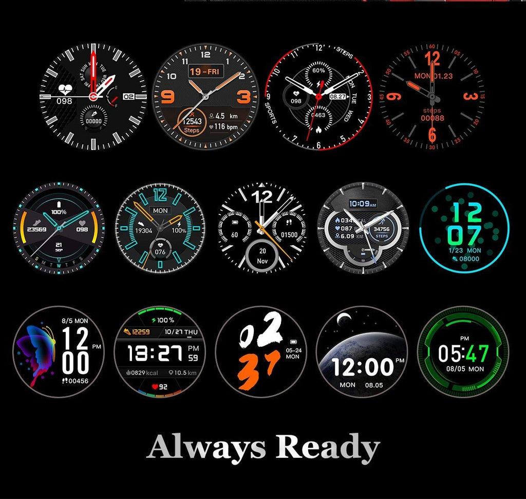 Luxury Round Business Smart Watch with Heart Rate Monitor and Leather