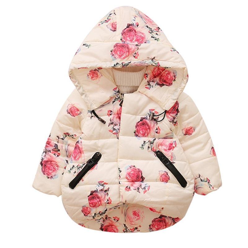 Floral Padded Hooded Jacket for Kids - Winter Warm Cotton Coat