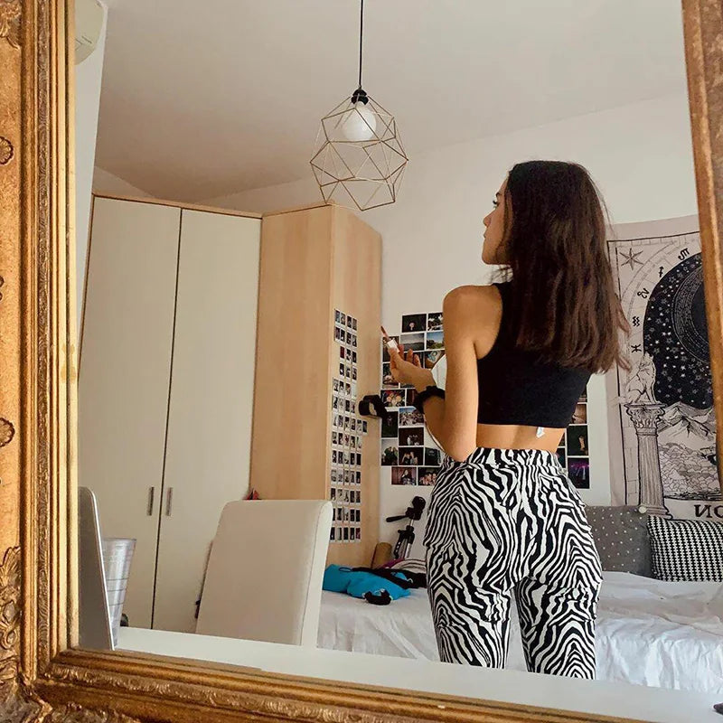 Women's Zebra Print High Waist Wide Leg Pants Casual Trousers - Image 27