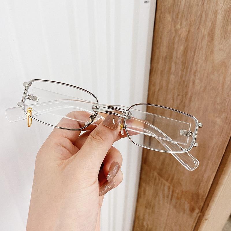 Small Rectangle Sunglasses – Retro Punk Style Rimless Shades