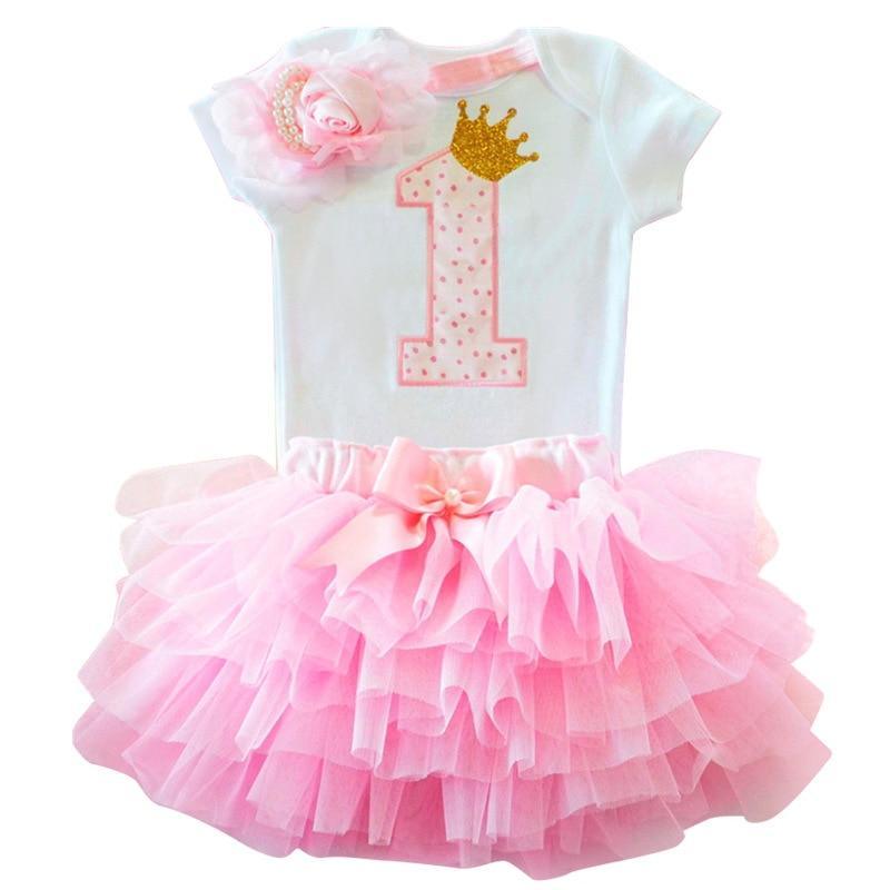 Glamorous 1st Birthday Party Dress for Toddler Girls - White/Pink