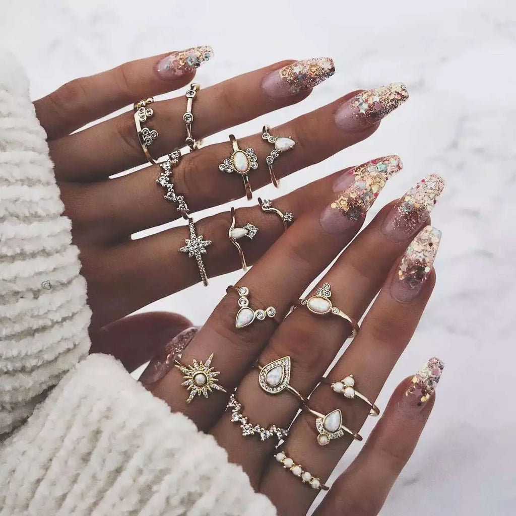 Trendy Geometric Moon Knuckle Finger Rings Set For Women 2021 Bohemian Crystal stone Female Ring Wedding Jewelry