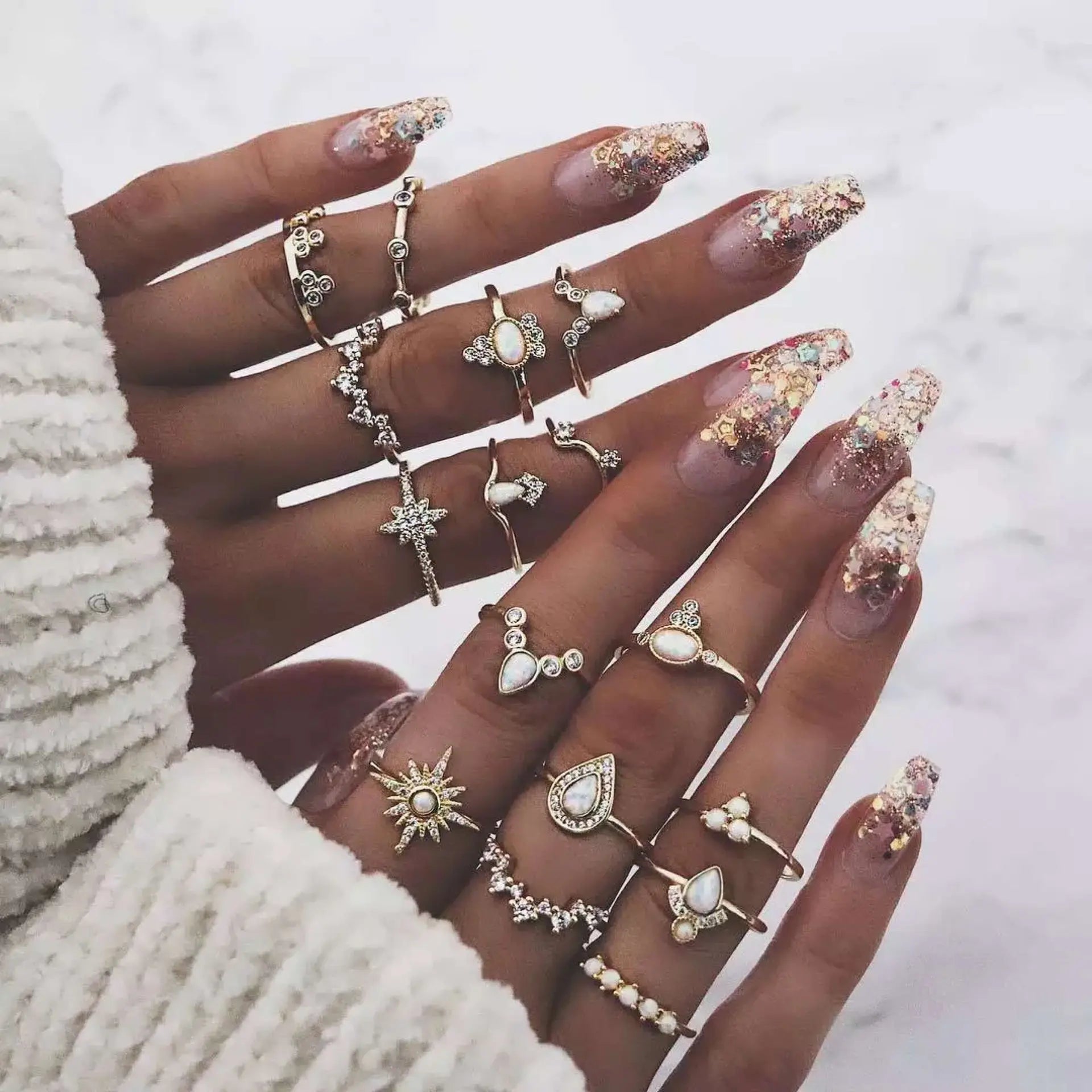 Trendy Geometric Moon Knuckle Finger Rings Set For Women 2021 Bohemian Crystal stone Female Ring Wedding Jewelry