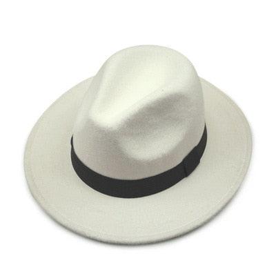 Classic Black Wide Brim Fedora Hat Unisex Retro Winter Felt Hat