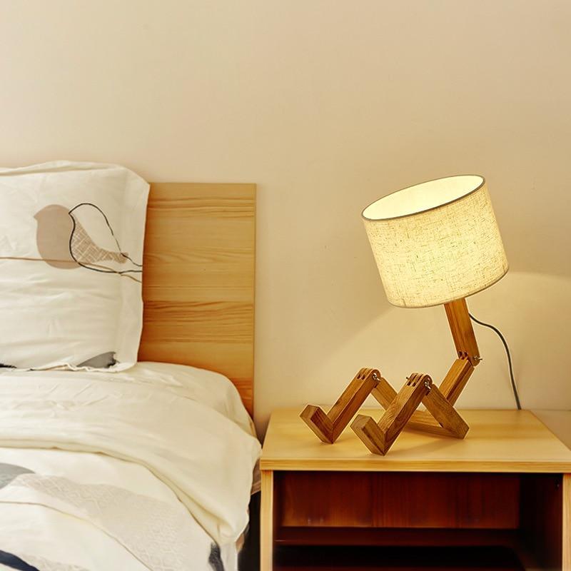 Modern Wooden Robot Table Lamp with Folding Design for Study