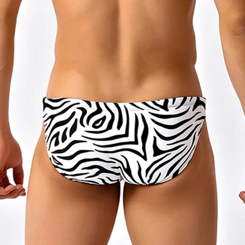 Zebra Print Low Cut Swim Brief Men's Athletic Swimwear